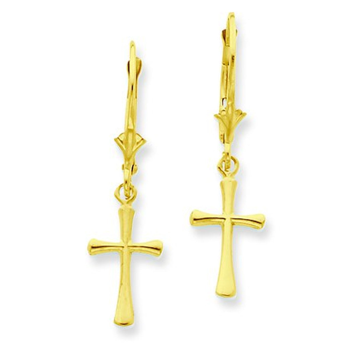 Yellow Gold Religious Cross Leverback Earrings — Google Merchant 1200px primary
