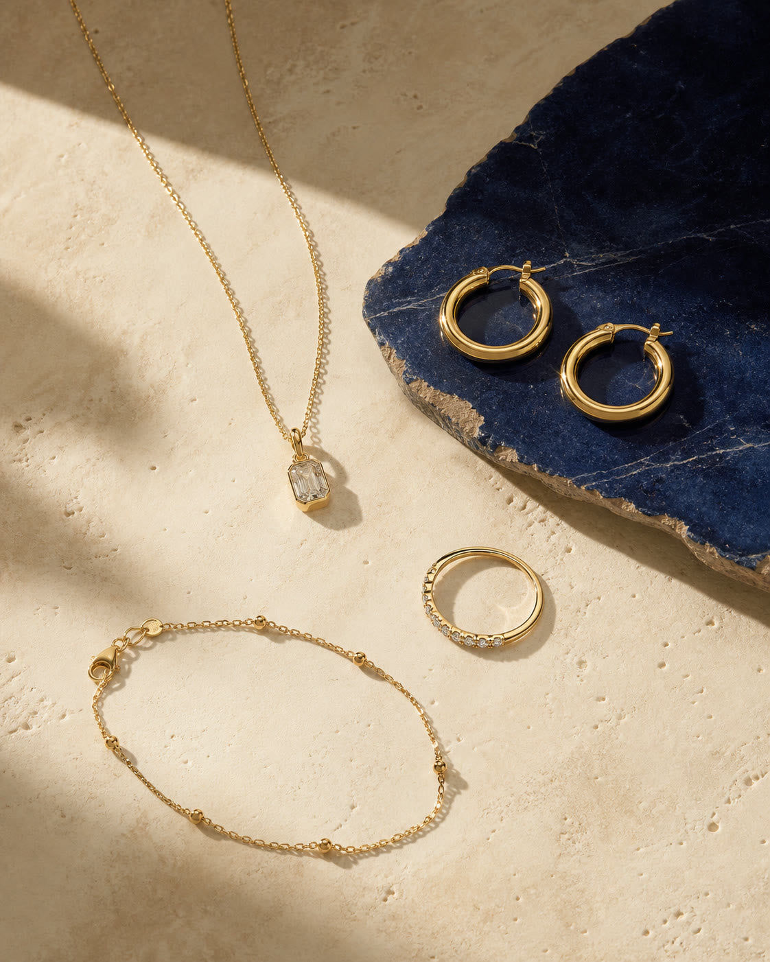 An editorial arrangement of women's fine jewelry
